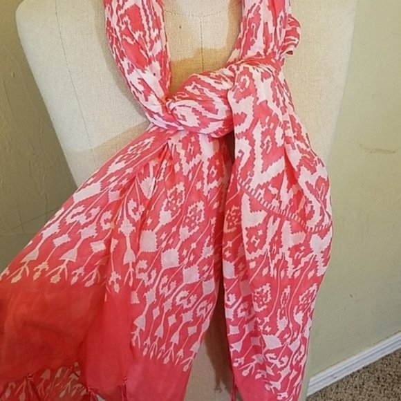 Pink Ikat Printed Scarf Wrap - Cover Up - Picture 5 of 8
